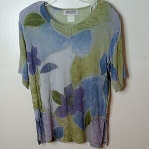 VINTAGE Amanda Women's Medium Short Sleeve Multicolor Floral Shoulder Pad Top